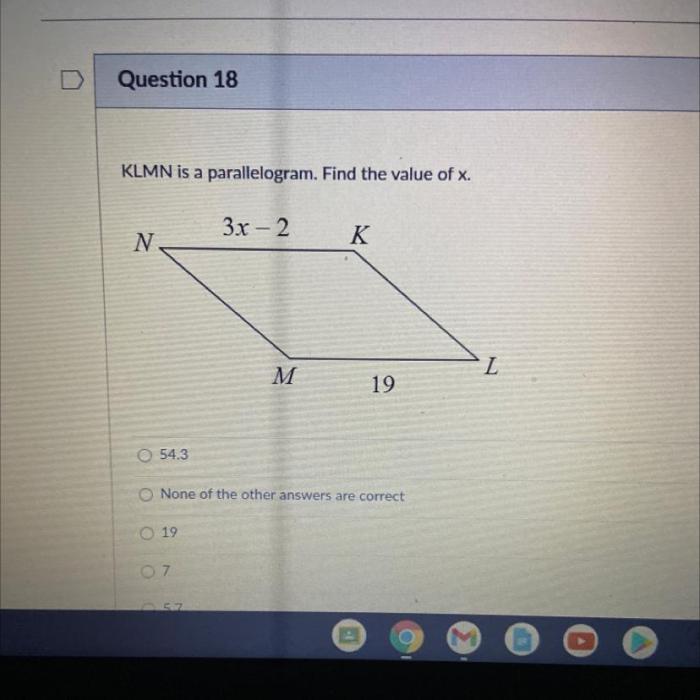 Given klmn is a parallelogram