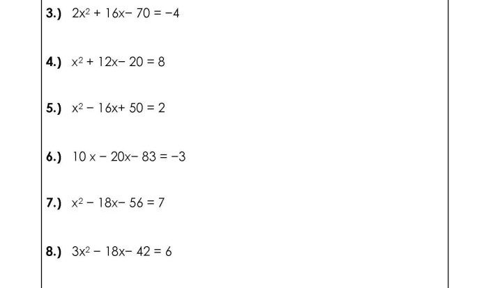 Unit 4 solving quadratic equations answer key